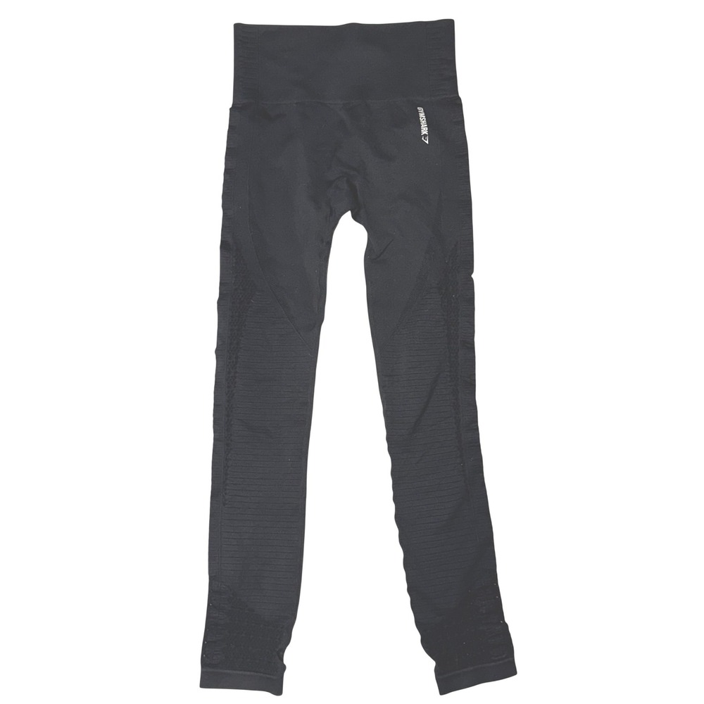 Gymshark Energy+ Seamless Leggings Black High Waisted Eyelet Ribbed Activewear - Picture 1 of 7